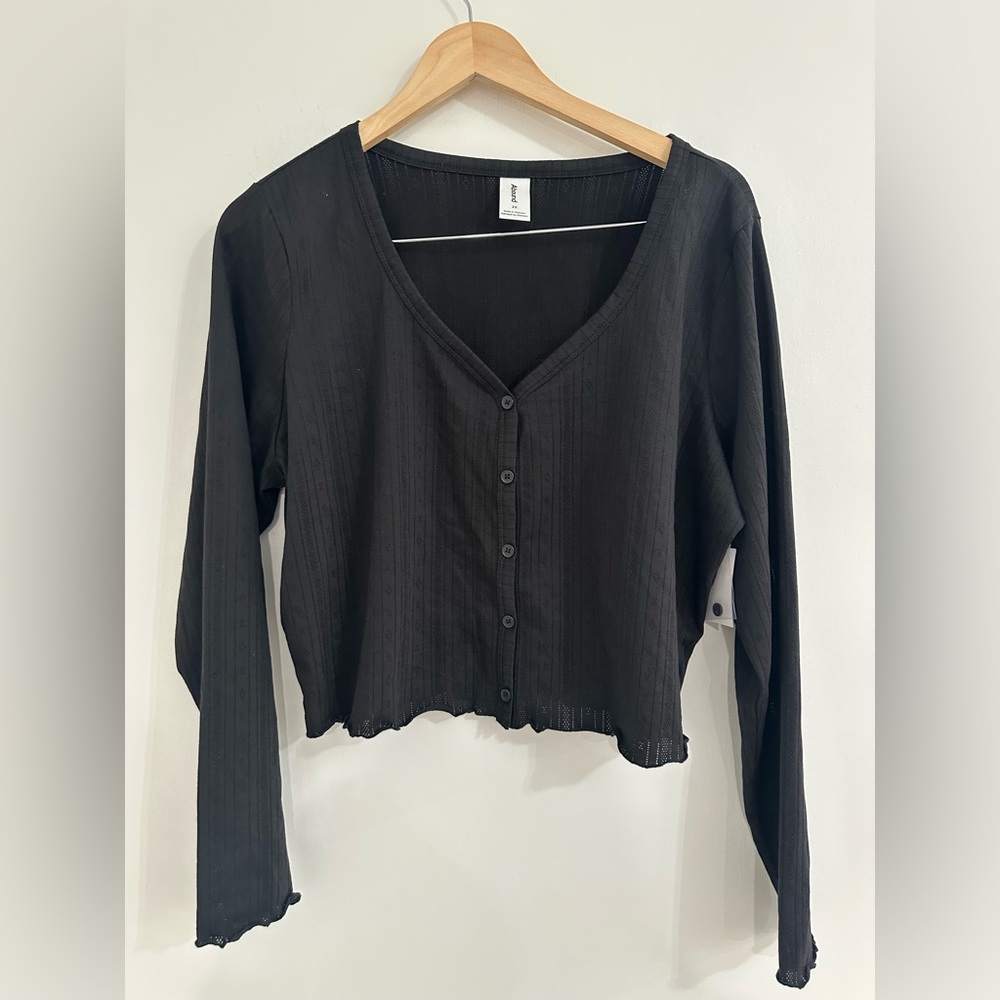 Nwt Abound Women's Long Sleeve Scoop Neck Button Front Crop Knit Top Sz 2X #V2